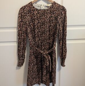 Boden Corduory Leopard Print Long Sleeve Dress